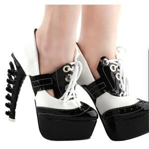 SHOW STORY Retro Black White Two Tone Lace-Up platform